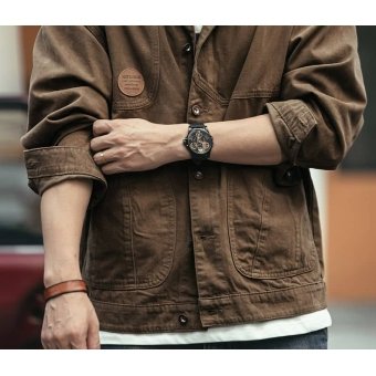 brown denim military jacket