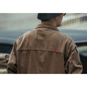 brown denim military jacket
