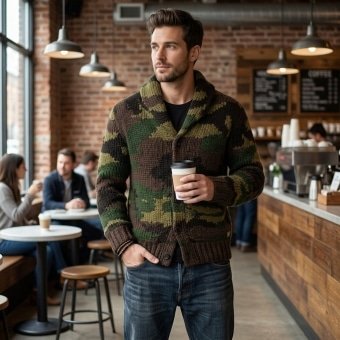 Camo cardigan mens “Waves” OG