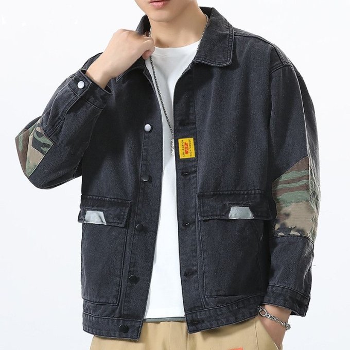 Dunkle Denim-Militärjacke – Bild 2