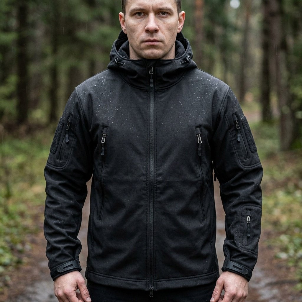 Black tactical softshell jacket “Veter”