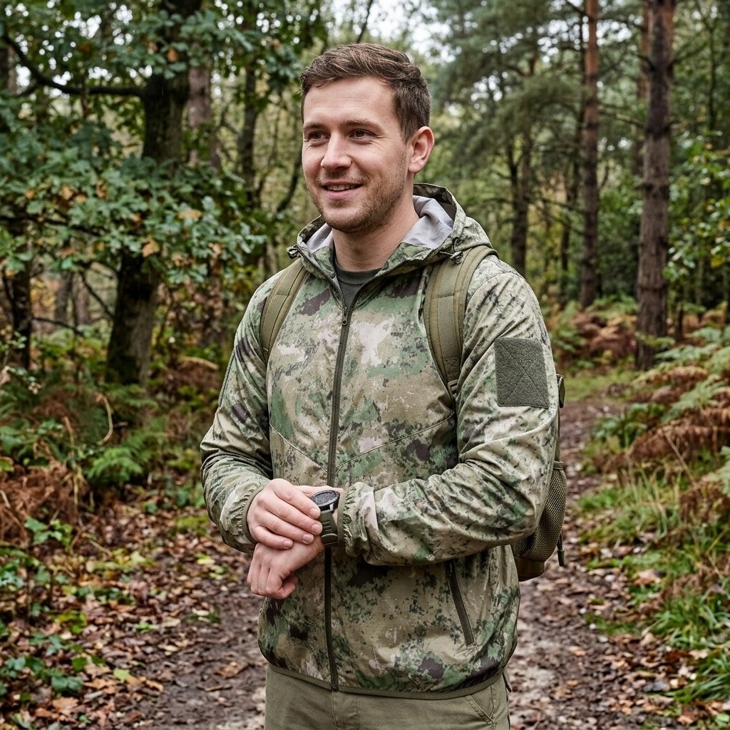 Lightweight camo rain jacket