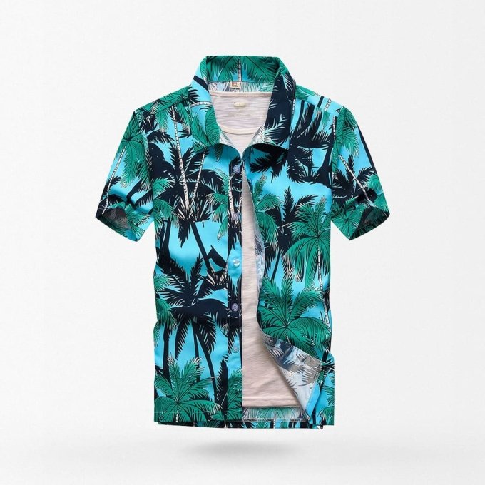 Blaues Hawaii-Hemd mit Palmenmuster