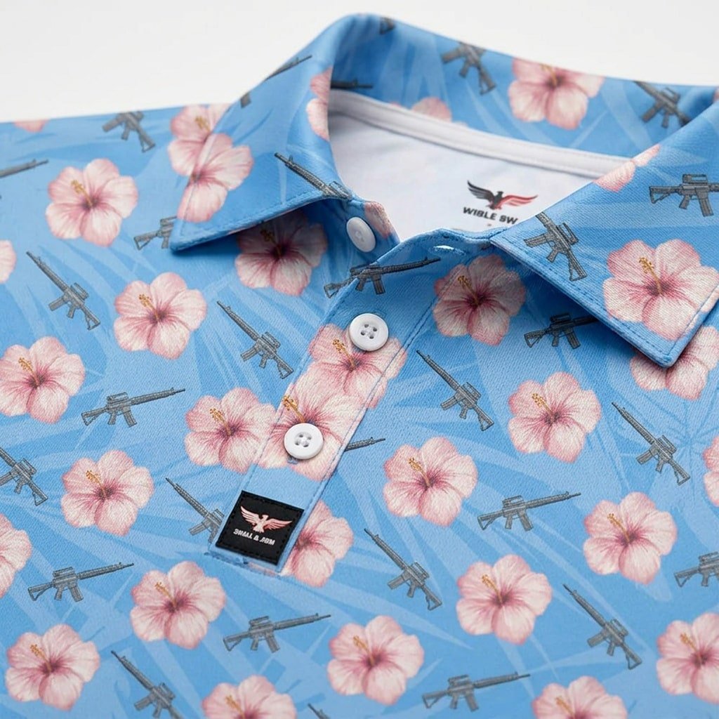 Hawaiian shirt guns and flowers
