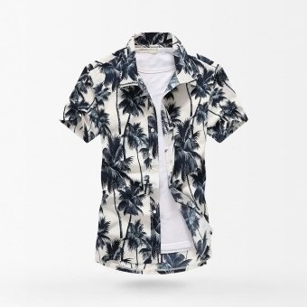 Weißes Hawaii-Hemd mit blauen Palmenmotiv