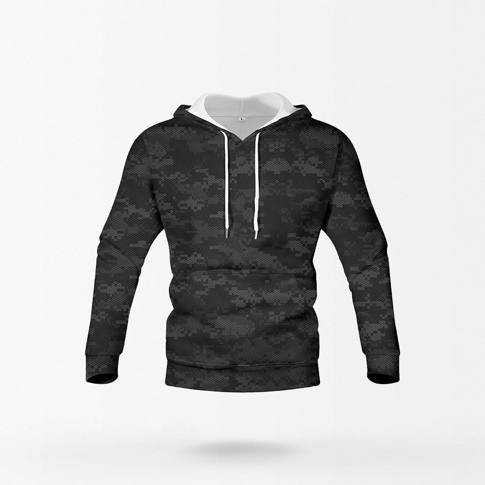 Schwarzer Hoodie mit digitalem Tarnmuster
