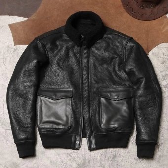 A2 Bomber-Lederjacke Schwarz