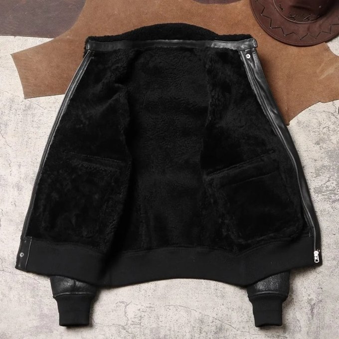 A2 Bomber-Lederjacke Schwarz – Bild 2