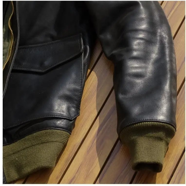 A2-Lederfliegerjacke mit Olivfutter – Bild 7