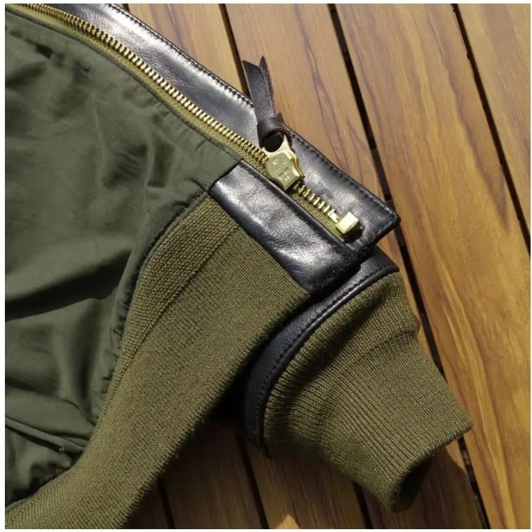 A2-Lederfliegerjacke mit Olivfutter – Bild 5