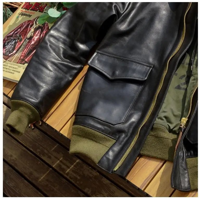 A2-Lederfliegerjacke mit Olivfutter – Bild 3