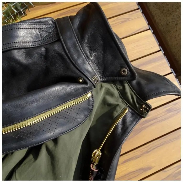 A2-Lederfliegerjacke mit Olivfutter – Bild 2