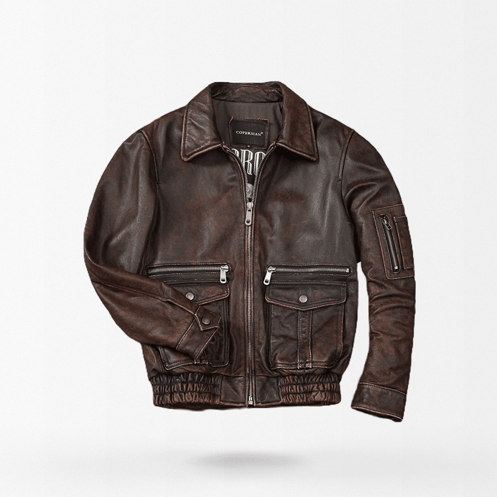 Braune Vintage-Leder-Fliegerjacke