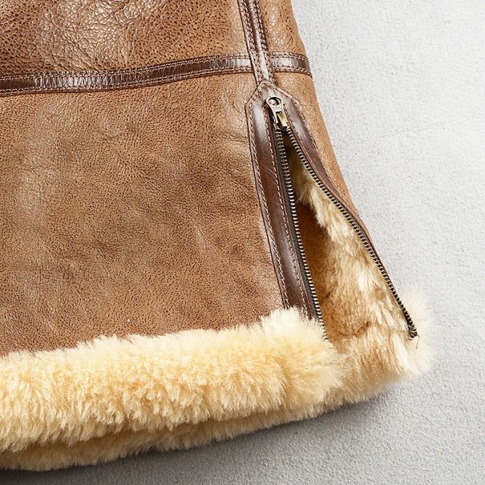 Herren Schaffellmantel im Militärlook – Bild 6
