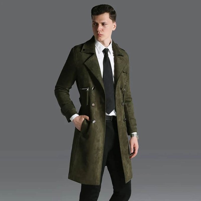 Wildleder-Trenchcoat im Militär-Design – Bild 4