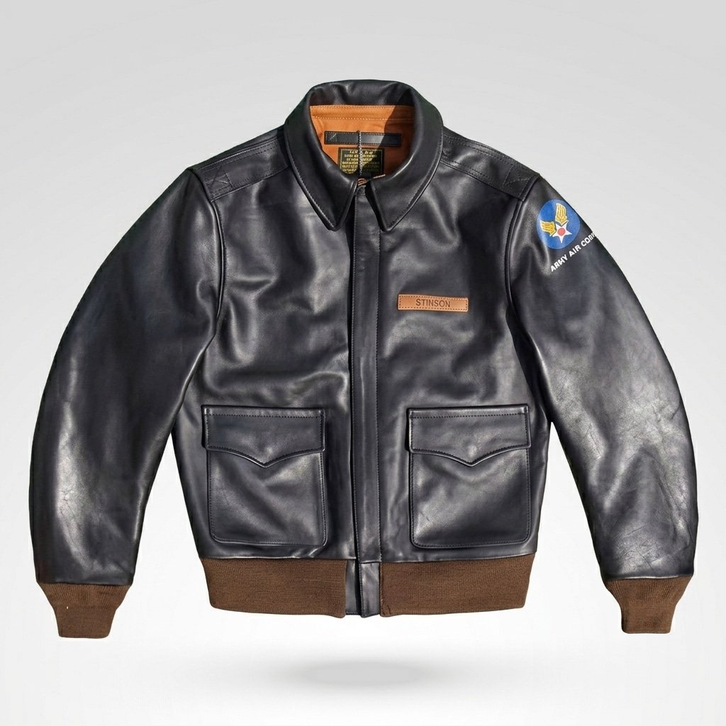A2-Fliegerjacke mit Air-Force-Patch und orangefarbenem Innenfutter