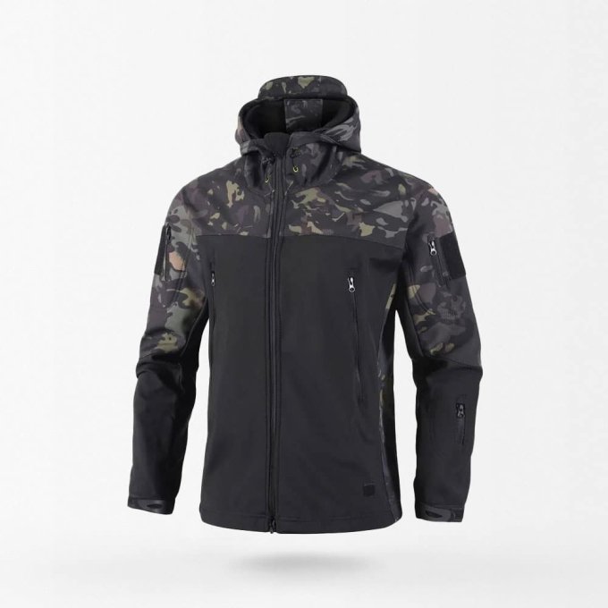 Taktische Camo-Softshelljacke mit Kapuze