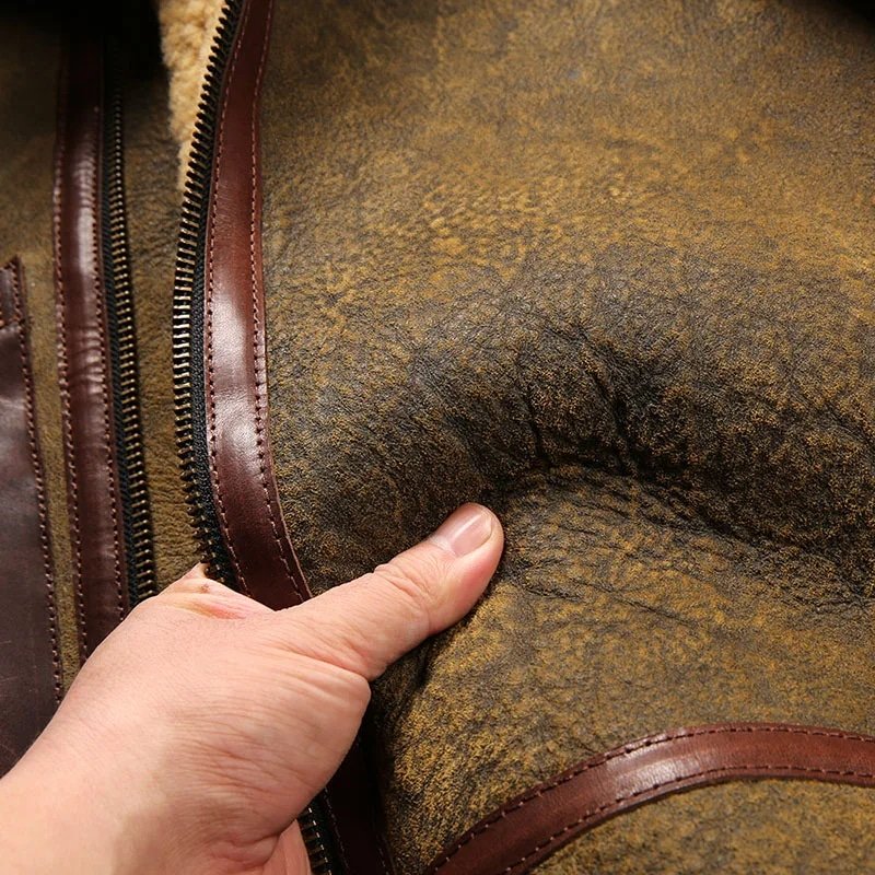 Herren B3 Militär-Leder-Bomberjacke mit Fellbesatz – Bild 10