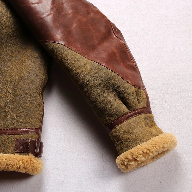 Herren B3 Militär-Leder-Bomberjacke mit Fellbesatz – Bild 12