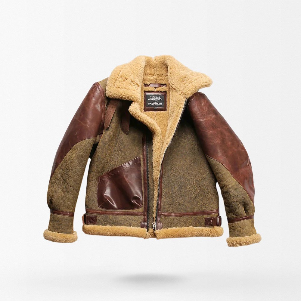 Herren B3 Militär-Leder-Bomberjacke mit Fellbesatz