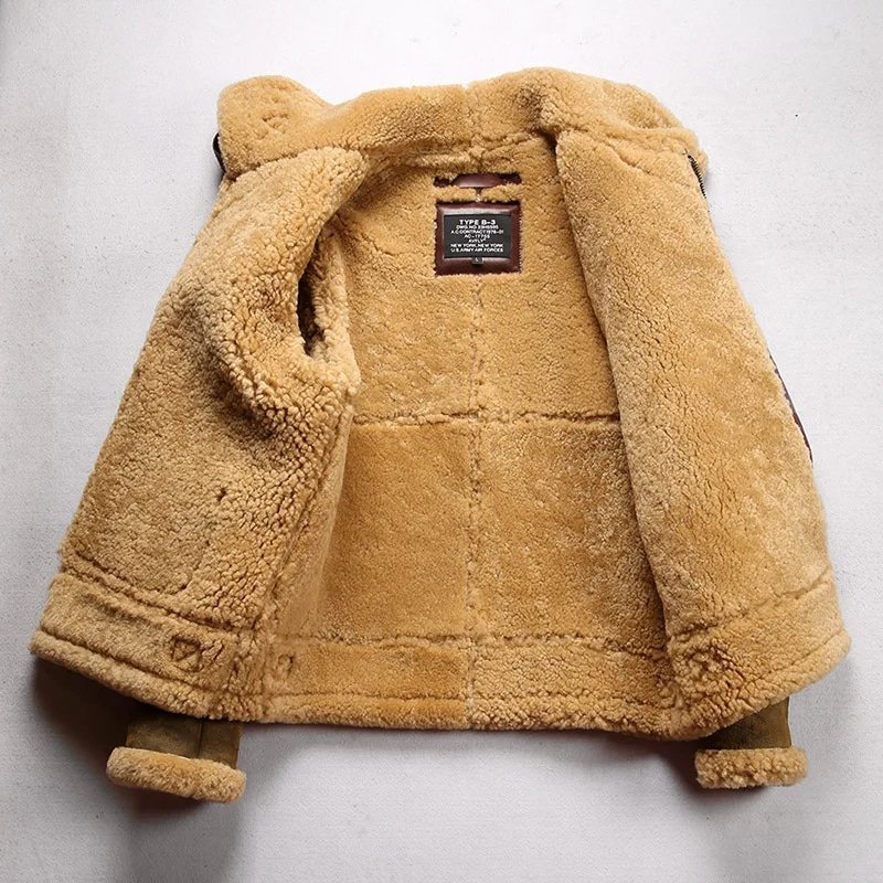 Herren B3 Militär-Leder-Bomberjacke mit Fellbesatz – Bild 2