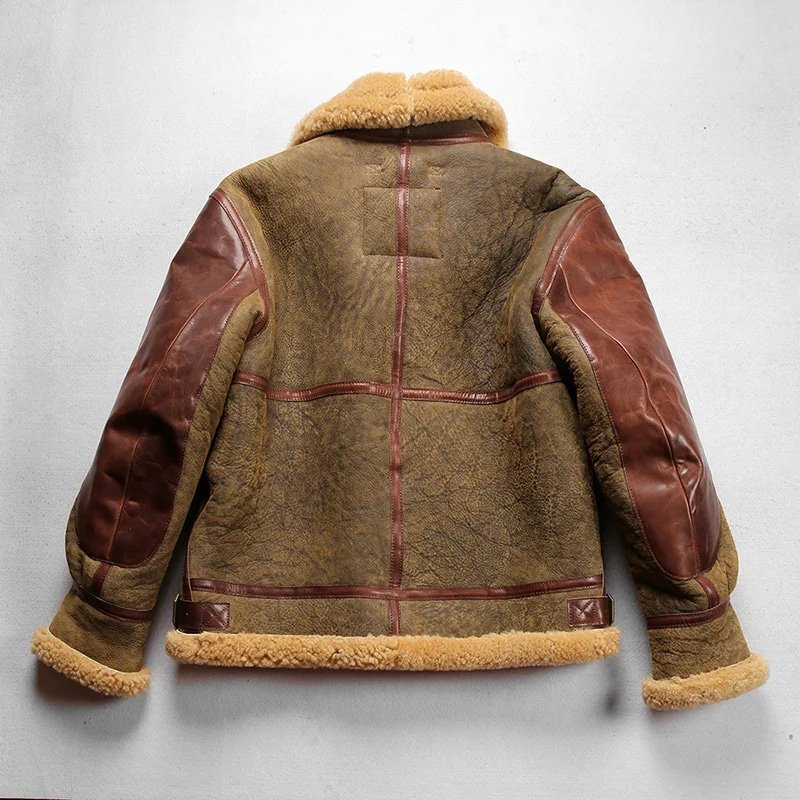 Herren B3 Militär-Leder-Bomberjacke mit Fellbesatz – Bild 4