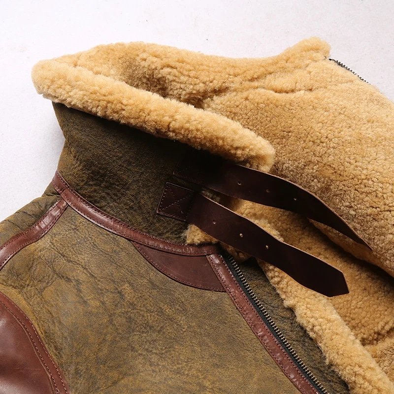 Herren B3 Militär-Leder-Bomberjacke mit Fellbesatz – Bild 5