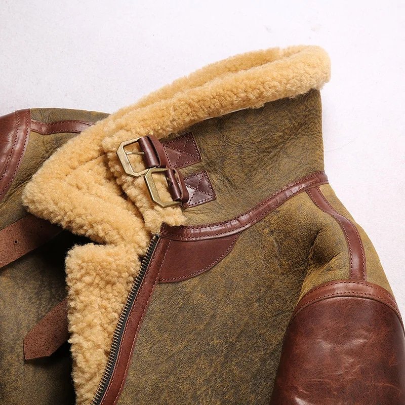 Herren B3 Militär-Leder-Bomberjacke mit Fellbesatz – Bild 6