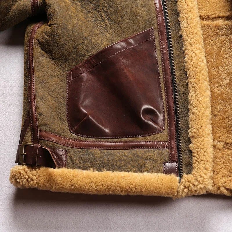 Herren B3 Militär-Leder-Bomberjacke mit Fellbesatz – Bild 7