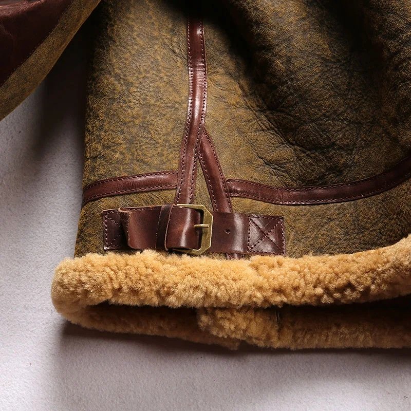 Herren B3 Militär-Leder-Bomberjacke mit Fellbesatz – Bild 8