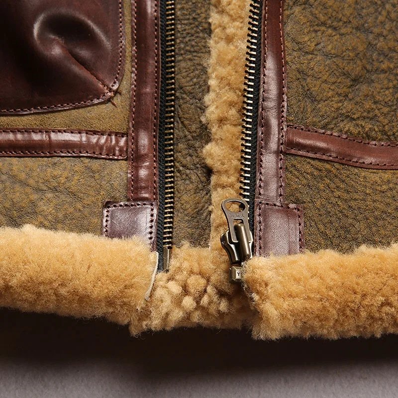 Herren B3 Militär-Leder-Bomberjacke mit Fellbesatz – Bild 9