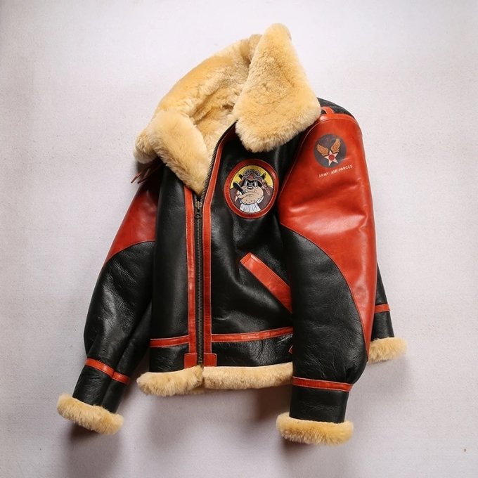 Herren B3 Leder-Fliegerjacke mit Schaffell – Bild 3