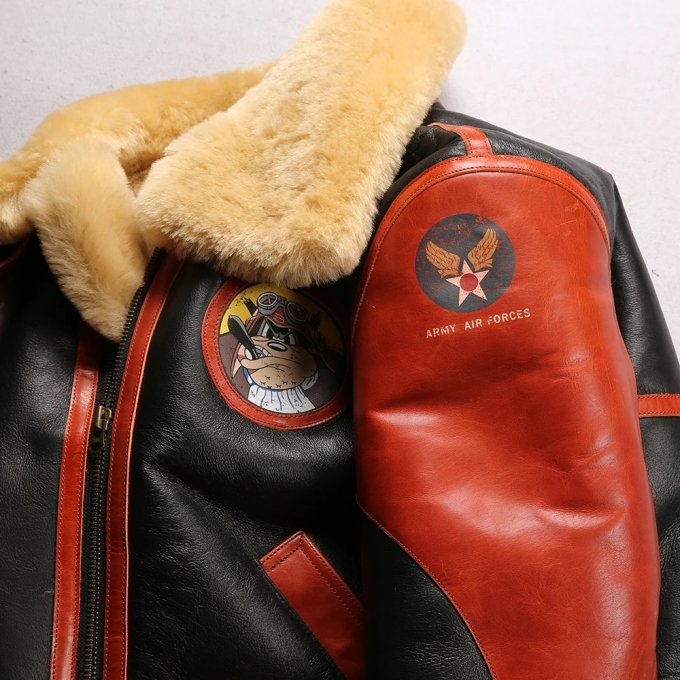 Herren B3 Leder-Fliegerjacke mit Schaffell – Bild 7