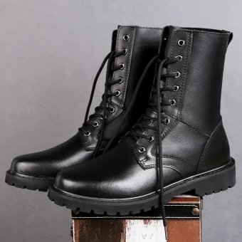 Schwarze taktische Leder-Kampfstiefel