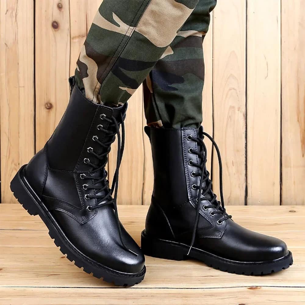 Schwarze taktische Leder-Kampfstiefel – Bild 5