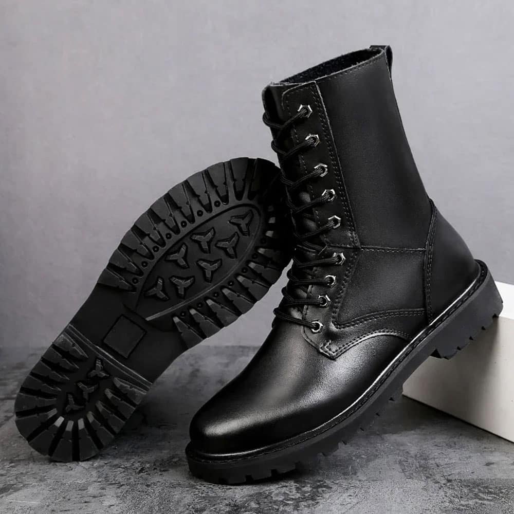 Schwarze taktische Leder-Kampfstiefel – Bild 6