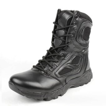 Kampfstiefel aus Leder mit Schnürung und Reißverschluss