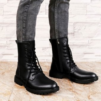 Leather combat boots with zipper