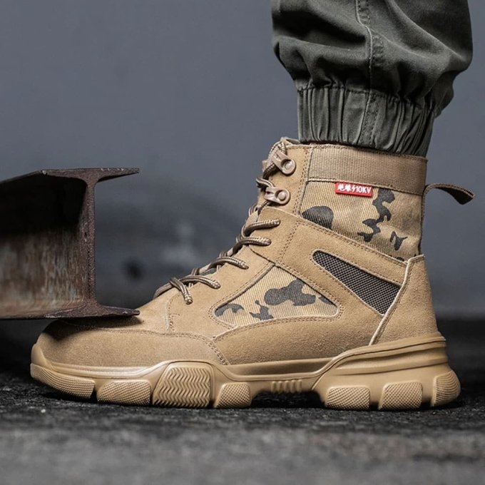 Mittelhoher Militärstiefel mit Zehenschutz in Militärtan – Bild 4