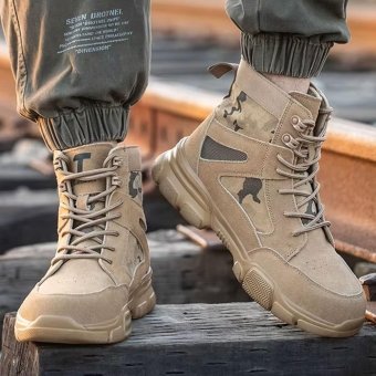 Safety toe military tan boots mid-height