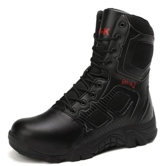 Schwarze taktische Stiefel mit seitlichem Reißverschluss und Schutzkappe
