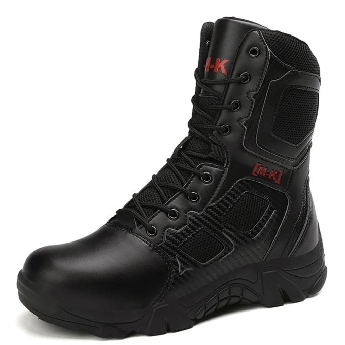 Schwarze taktische Stiefel mit seitlichem Reißverschluss und Schutzkappe