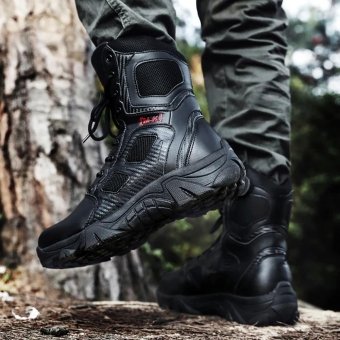 Side zip tactical boots with safety toe Black