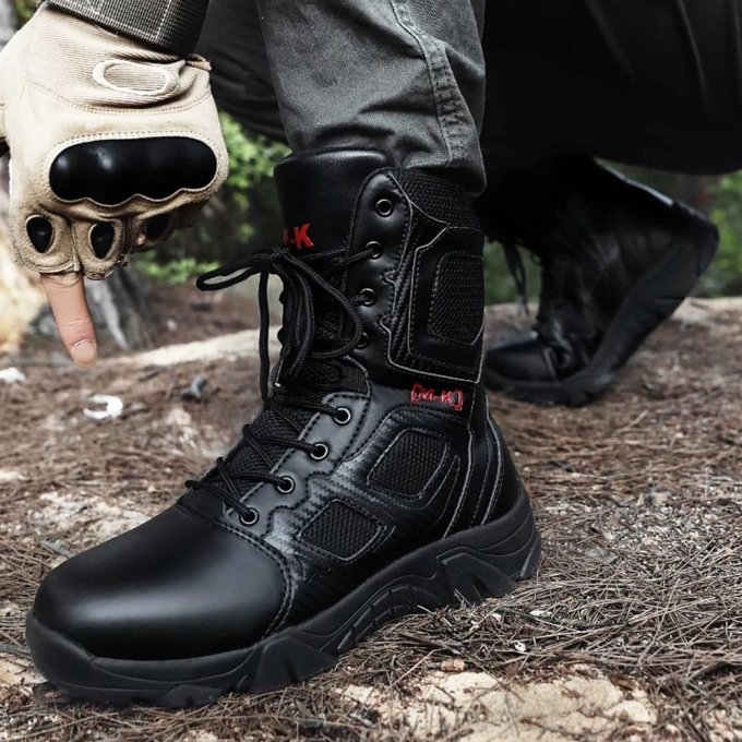 Schwarze taktische Stiefel mit seitlichem Reißverschluss und Schutzkappe – Bild 3