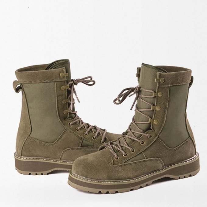 Olivgrüne Wildleder-Militärstiefel – Bild 2