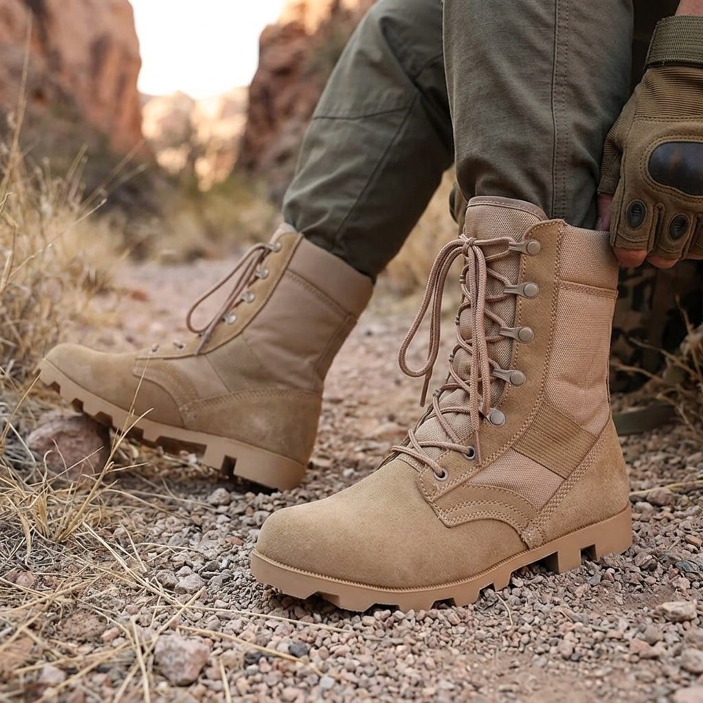Army desert tan suede leather boots