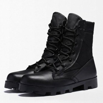 Black leather lace up combat boots