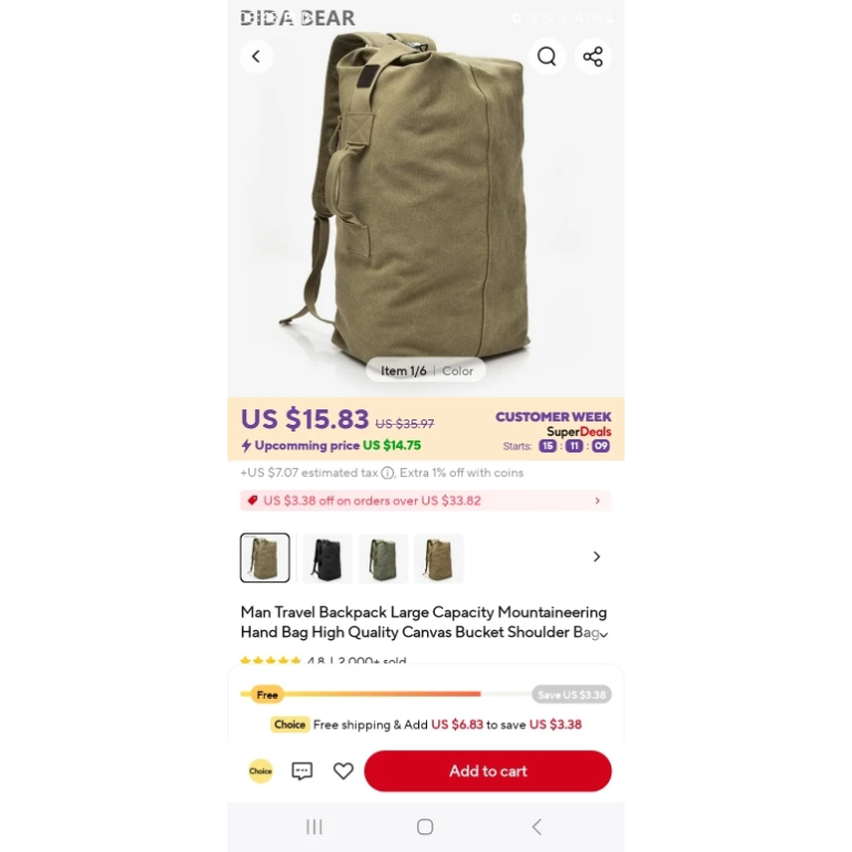 Canvas-Duffelbag im Militär-Look photo review