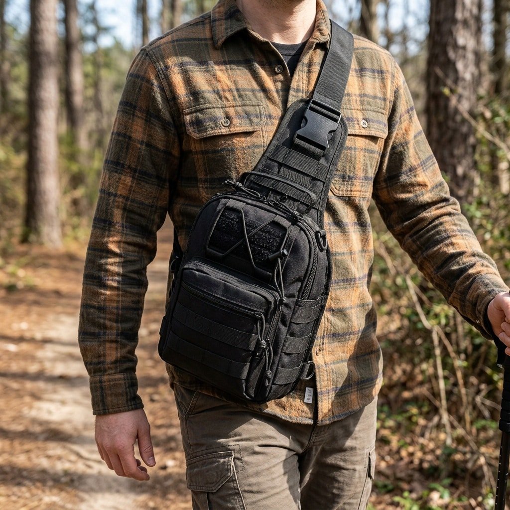 Schwarze taktische Schultertasche – Bild 4