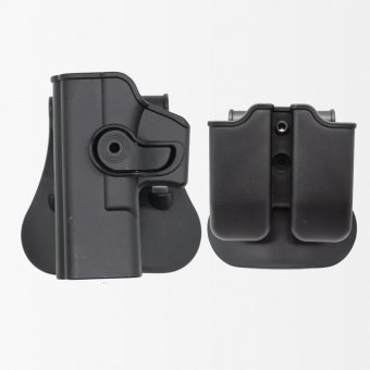 Glock 17 Linkshänder-Holster mit integrierten 9mm-Magazintaschen